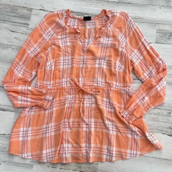 Torrid Rayon Crepe Tie Waist Peasant Blouse Shirt Top Womens Size 1X Plaid - Picture 4 of 14